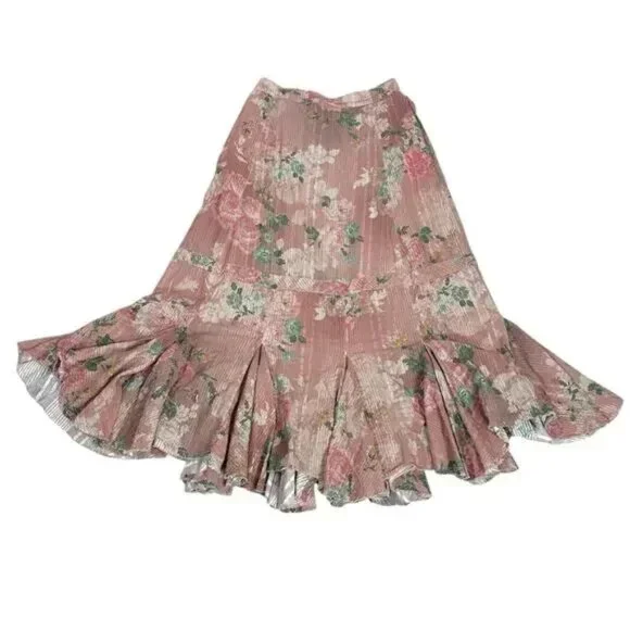 Free People Ethereal Dainty Cottage Bordeaux Floral Flounce Maxi Skirt MED - Picture 3 of 5